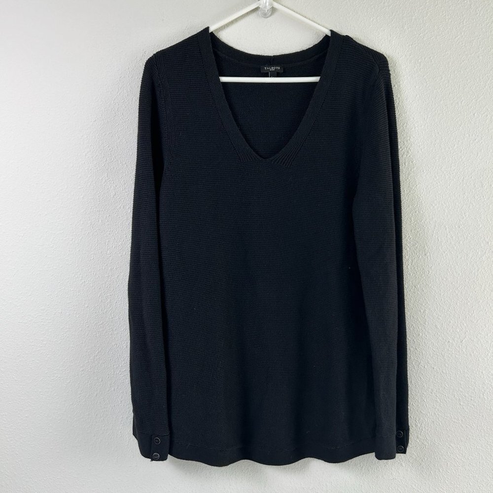 Talbots Sweater‎ Womens Size Petite L LP Black V Neck Pullover Ribbed Tunic